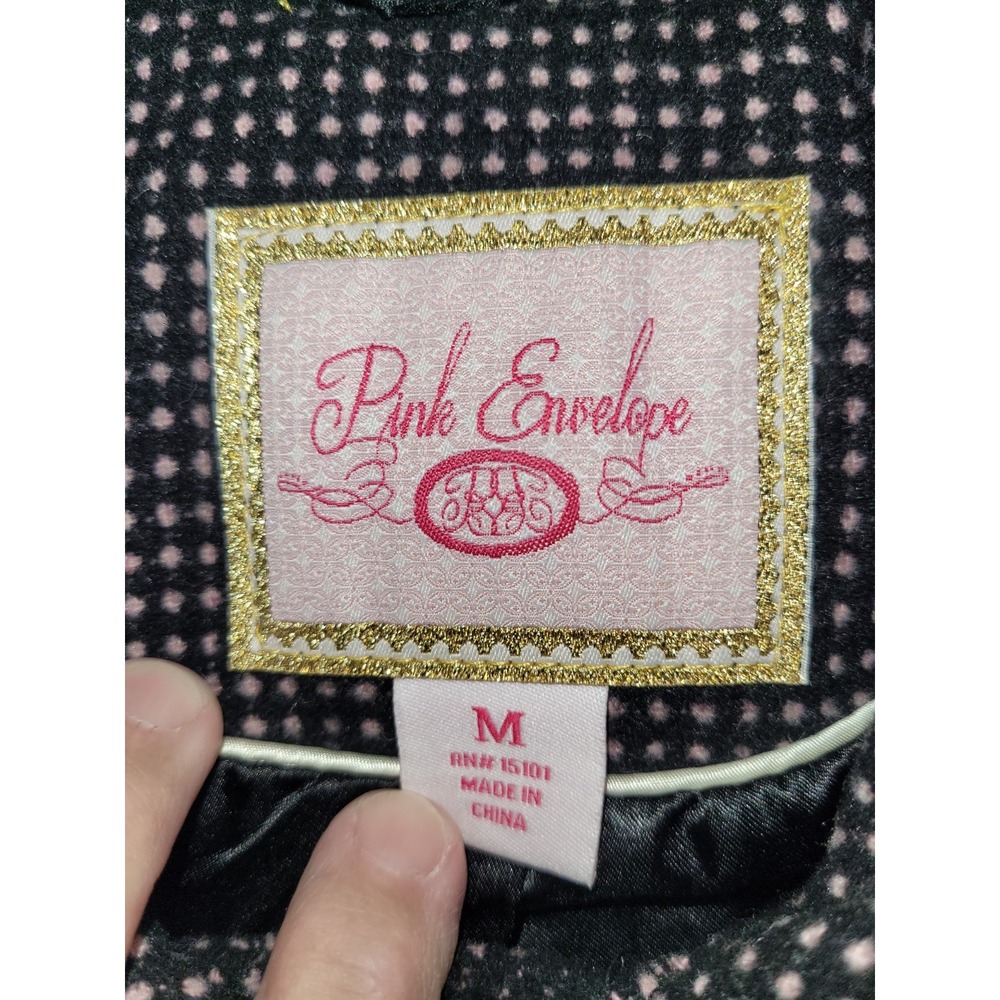 Pink Envelope Women's Black/White Polka Dot Peacoat Double Breasted Lined M - Picture 2 of 7